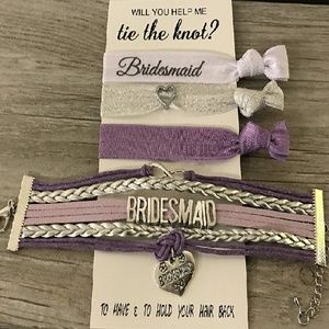 Bridesmaid Purple Bracelet And Hair Tie Set